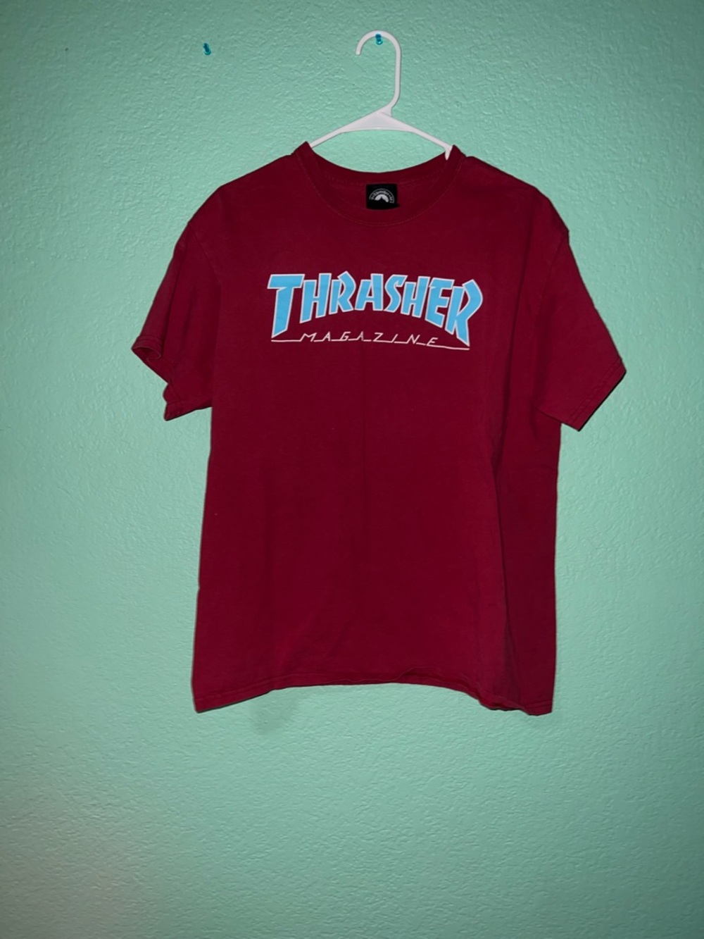 Thrasher Burgundy Tee with Light Blue Logo